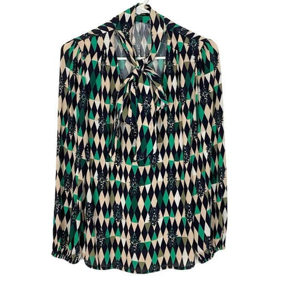 Rapsodia Blouse Top Womens Medium Large Green Retro Cma Constance Geo Blouse - Picture 1 of 13